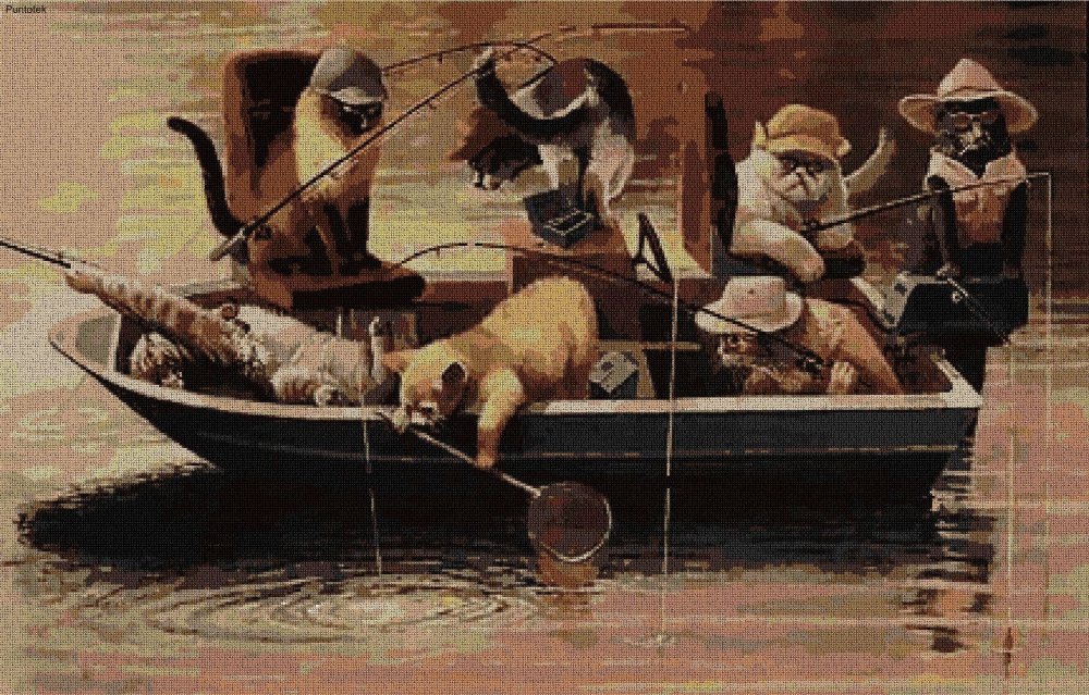 Картина кот на рыбалке