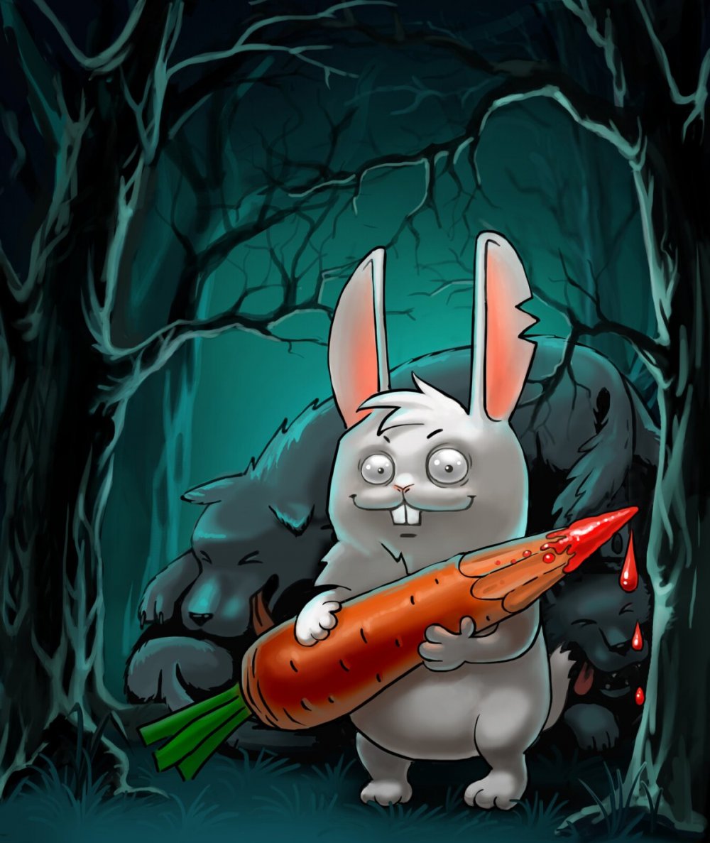 Злой заяц с морковкой
