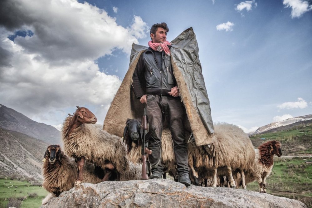 Пастух в горах Кавказа в папахе