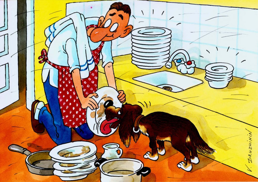 Муж на кухне карикатура
