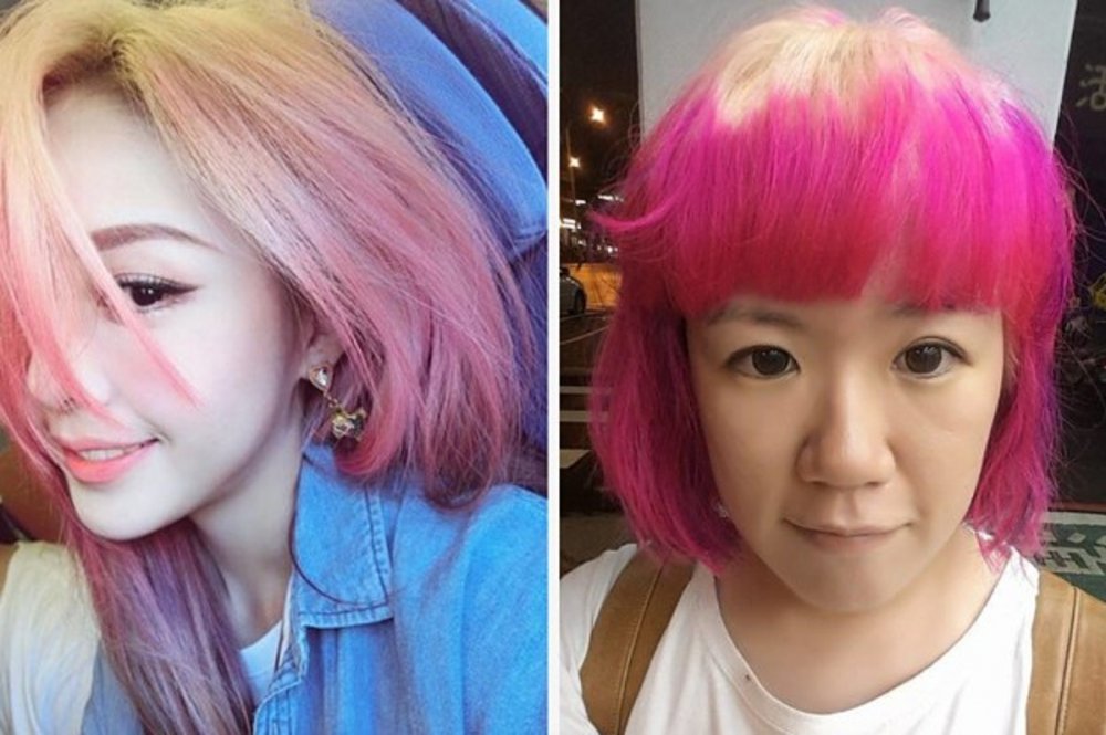 Неудачное окрашивание волос в розовый цвет