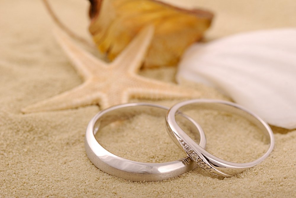 Обручальные кольца на песке
