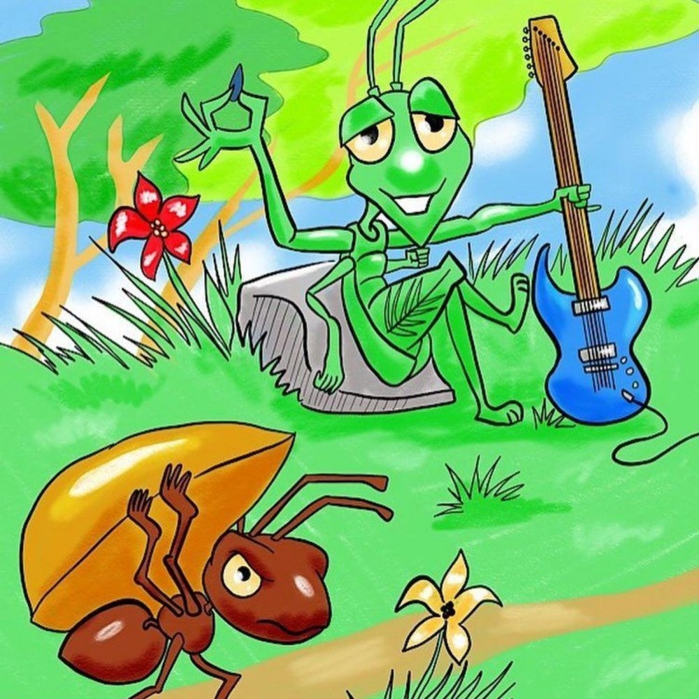 Иллюстрация кузнечик и муравей