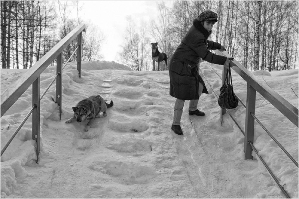 Скользкая лестница зимой