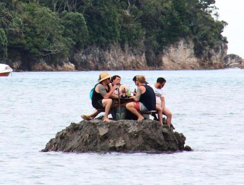 Новозеландцы пьют на острове