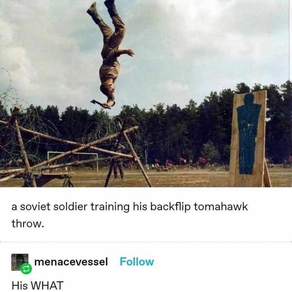 Soviet Soldier Backflip Tomahawk Throw
