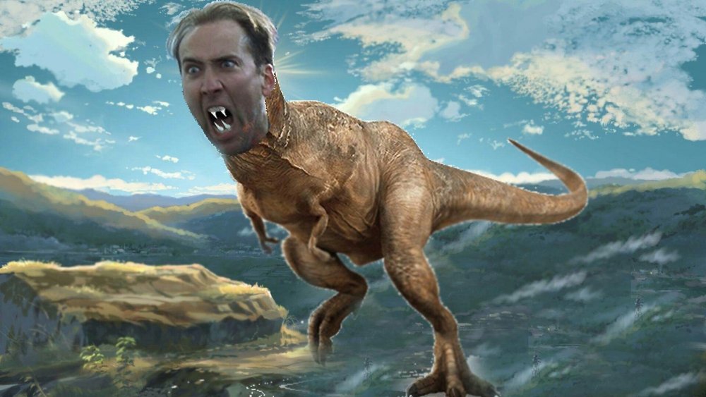 Николас Кейдж на динозавре