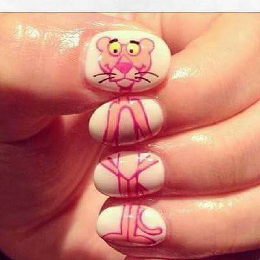 Розовая пантера на ногтях