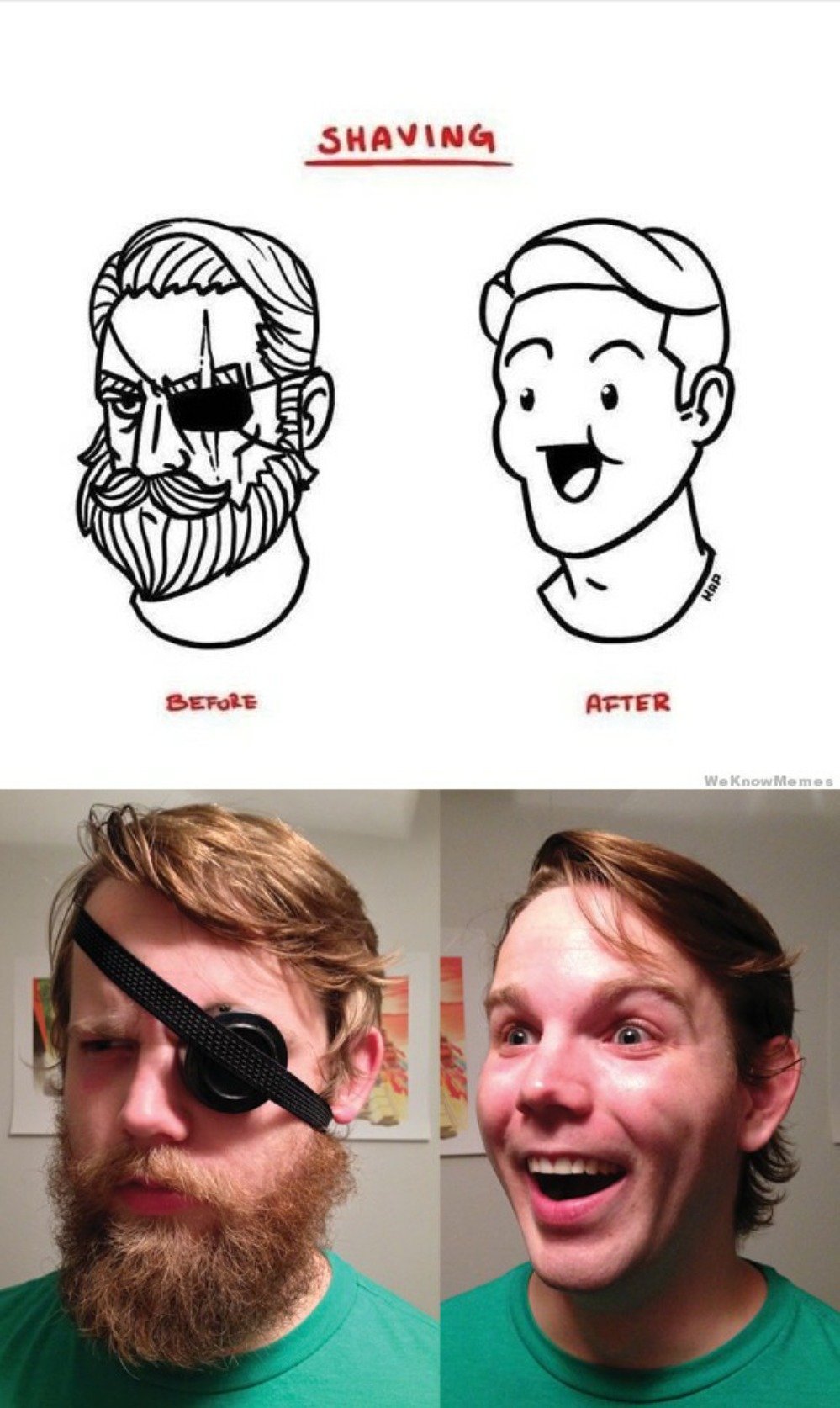 Мужчина до и после бритья