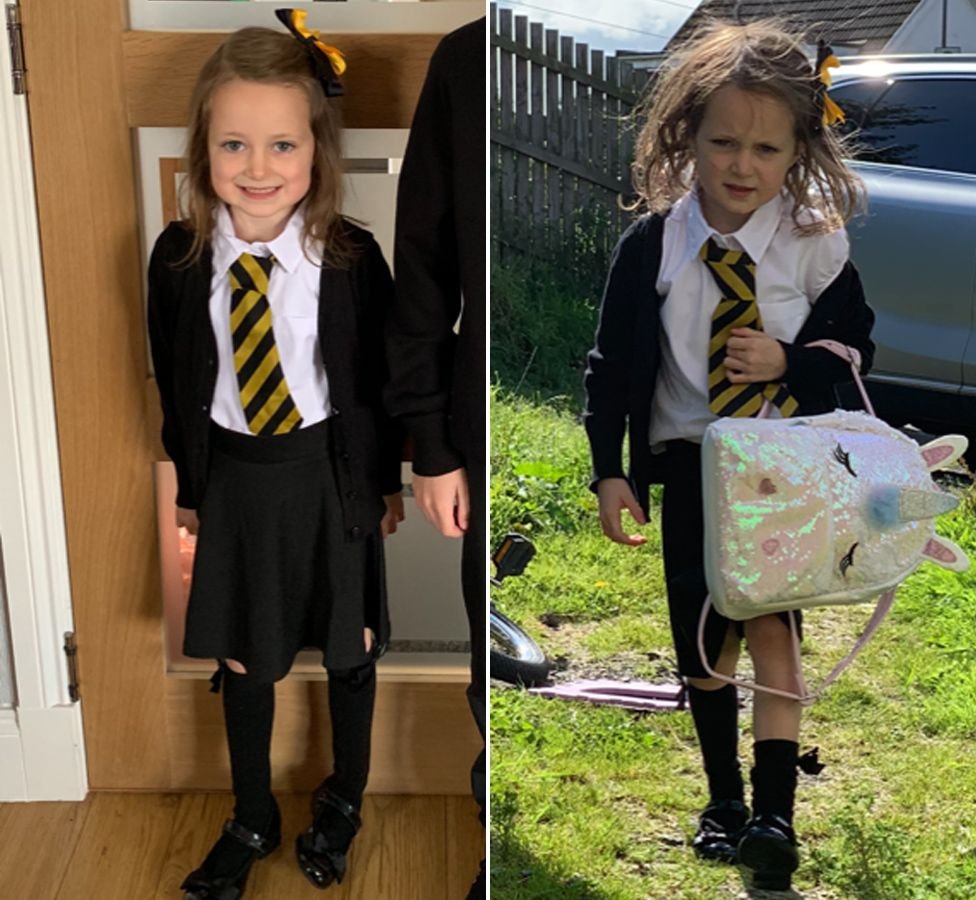 Девочка до и после школы
