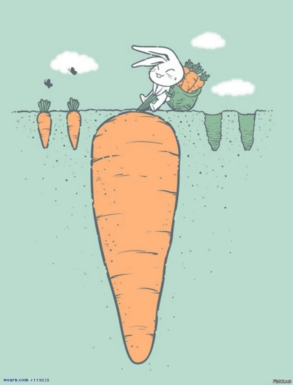 Заяц тянет морковку