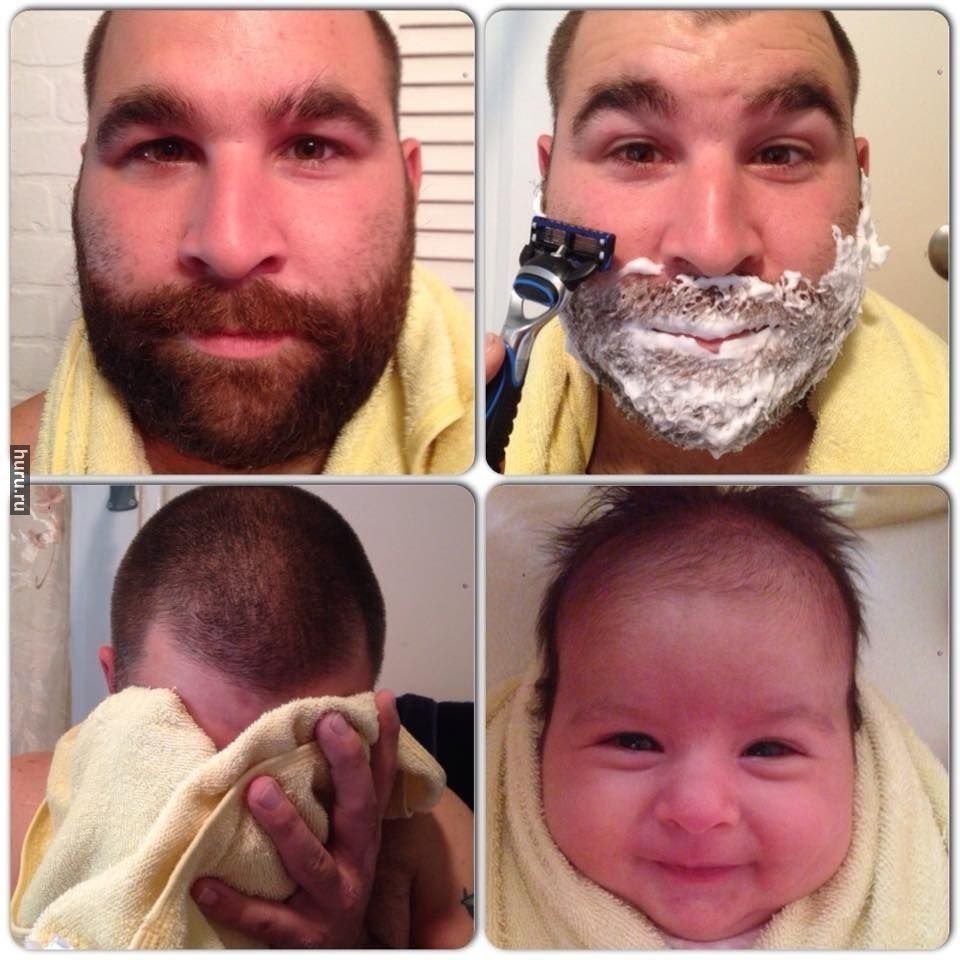 Мужчина до и после бритья