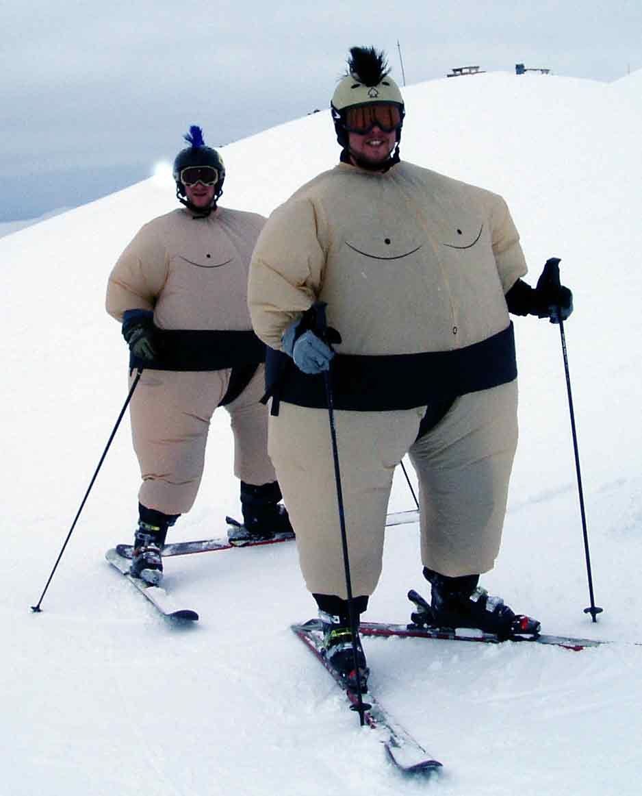 Толстые люди на лыжах