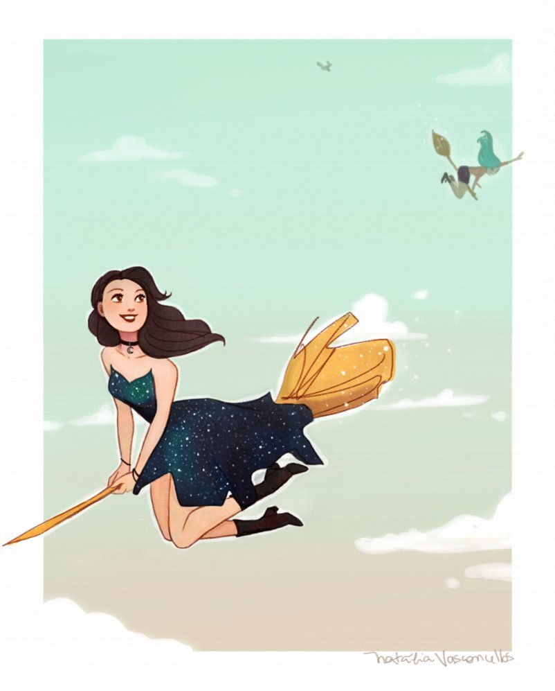 Женщина летит на метле