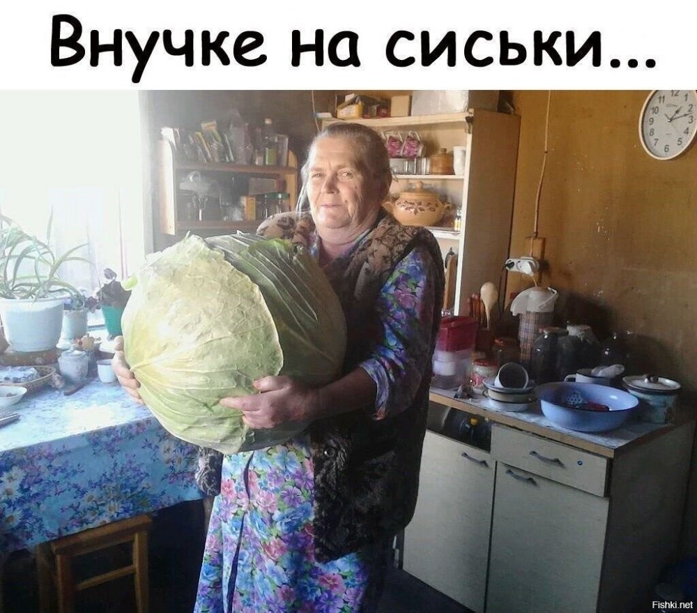 Бабушка с огромной капустой
