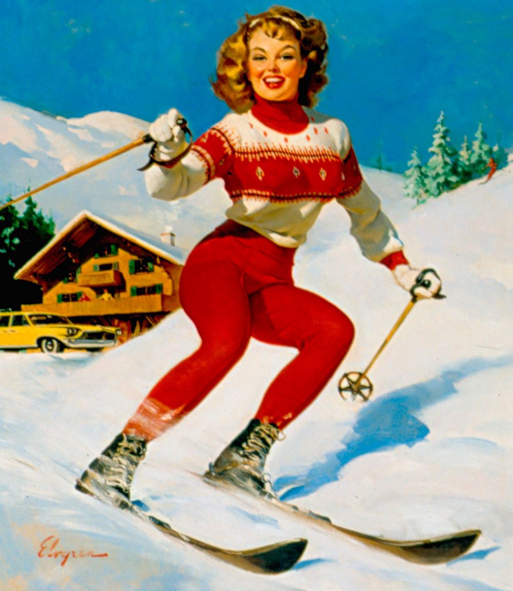 Девушка пин ап на лыжах