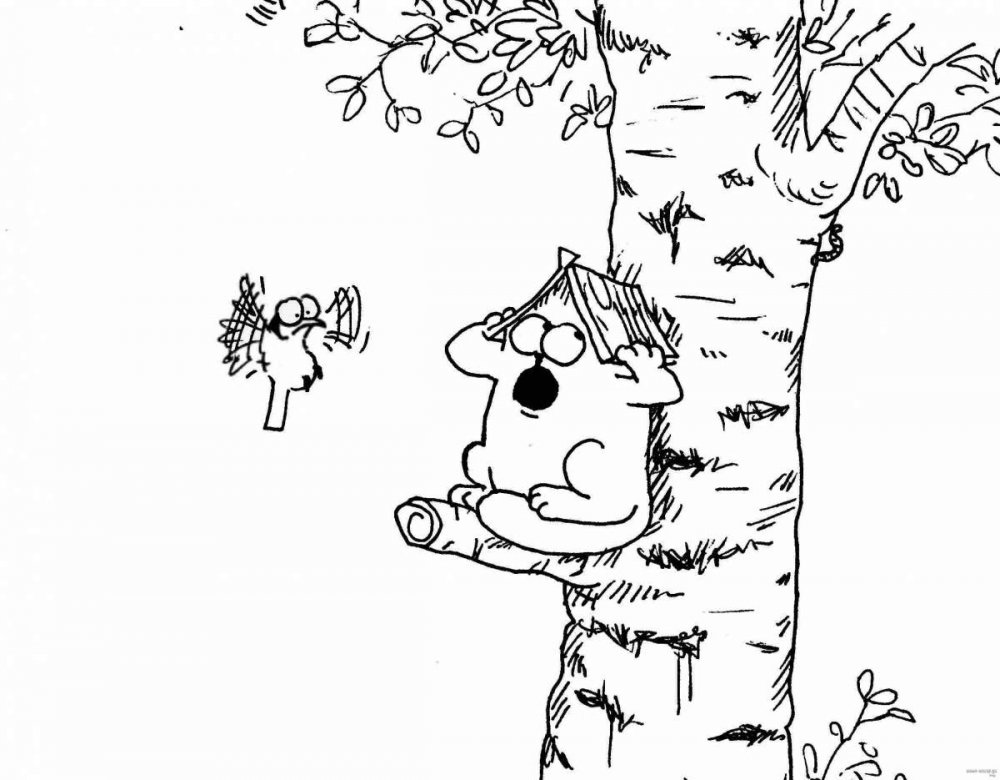 Кошка на дереве раскраска