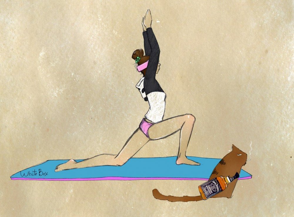 Иллюстрация йога девушка и кот