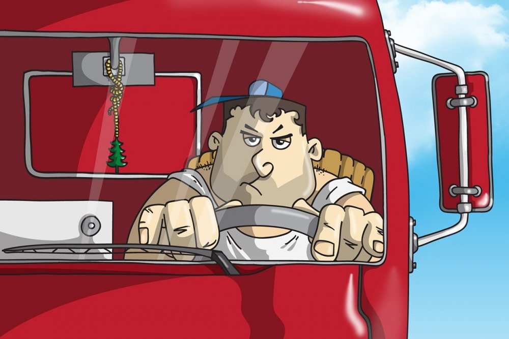 Карикатура на водителя грузовика