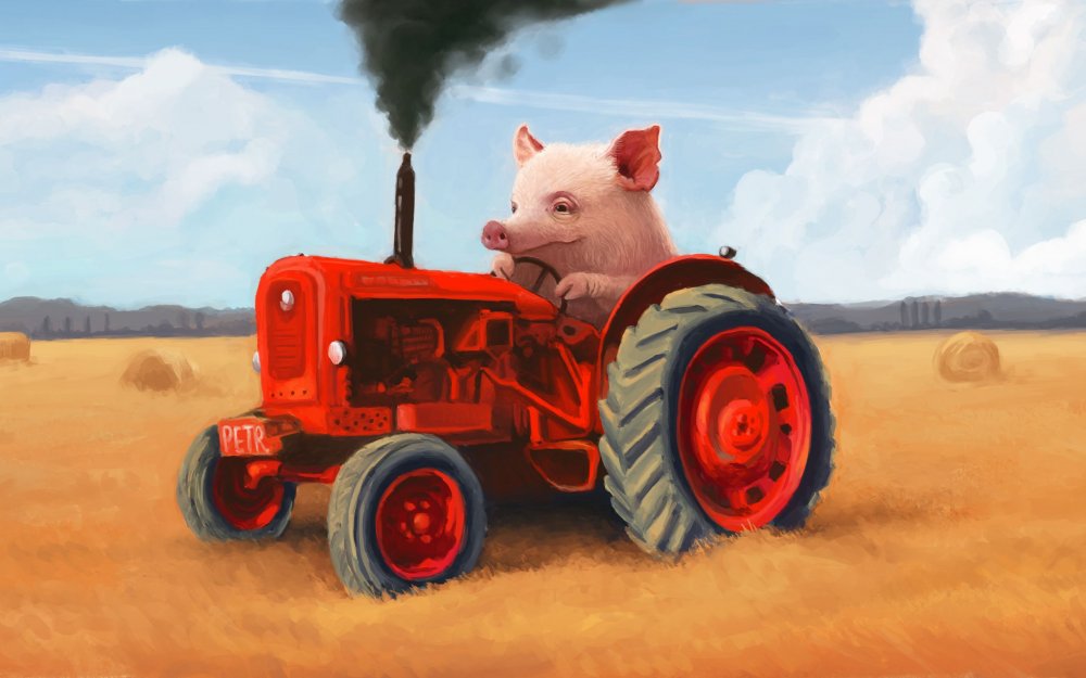Свинка Петр на тракторе