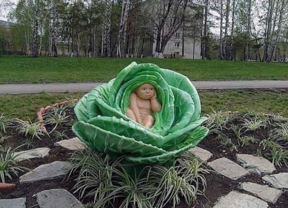 Памятник младенец в капусте в Кемерово