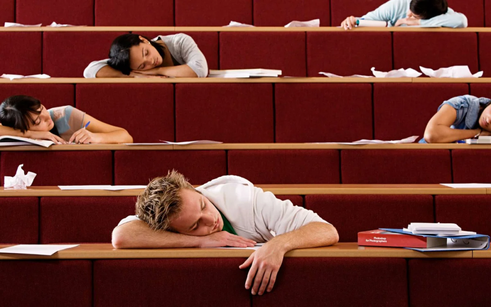 Студент спит на паре
