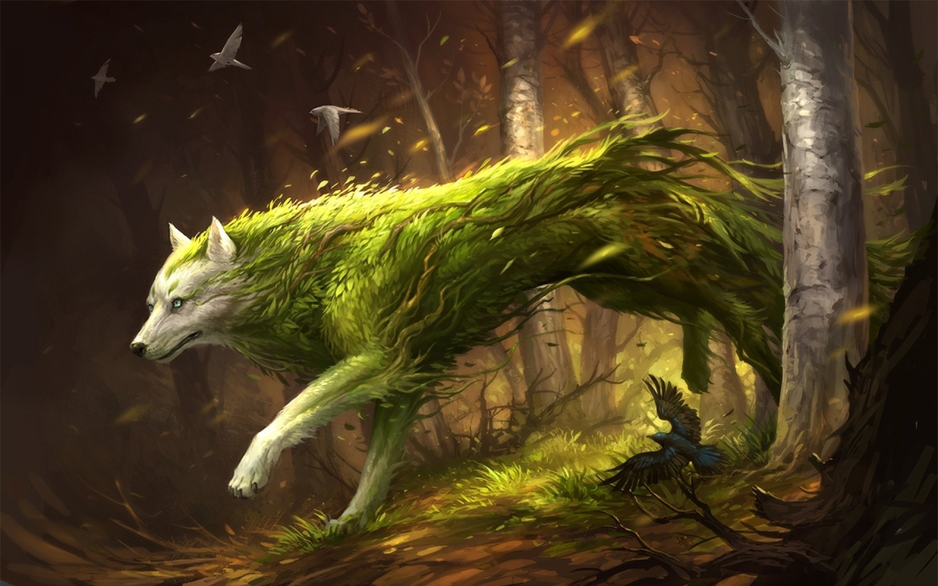 Заколдованный волк. Мифические существа дух леса. ДНД Лесные духи. Фэнтези животные. Магические животные.