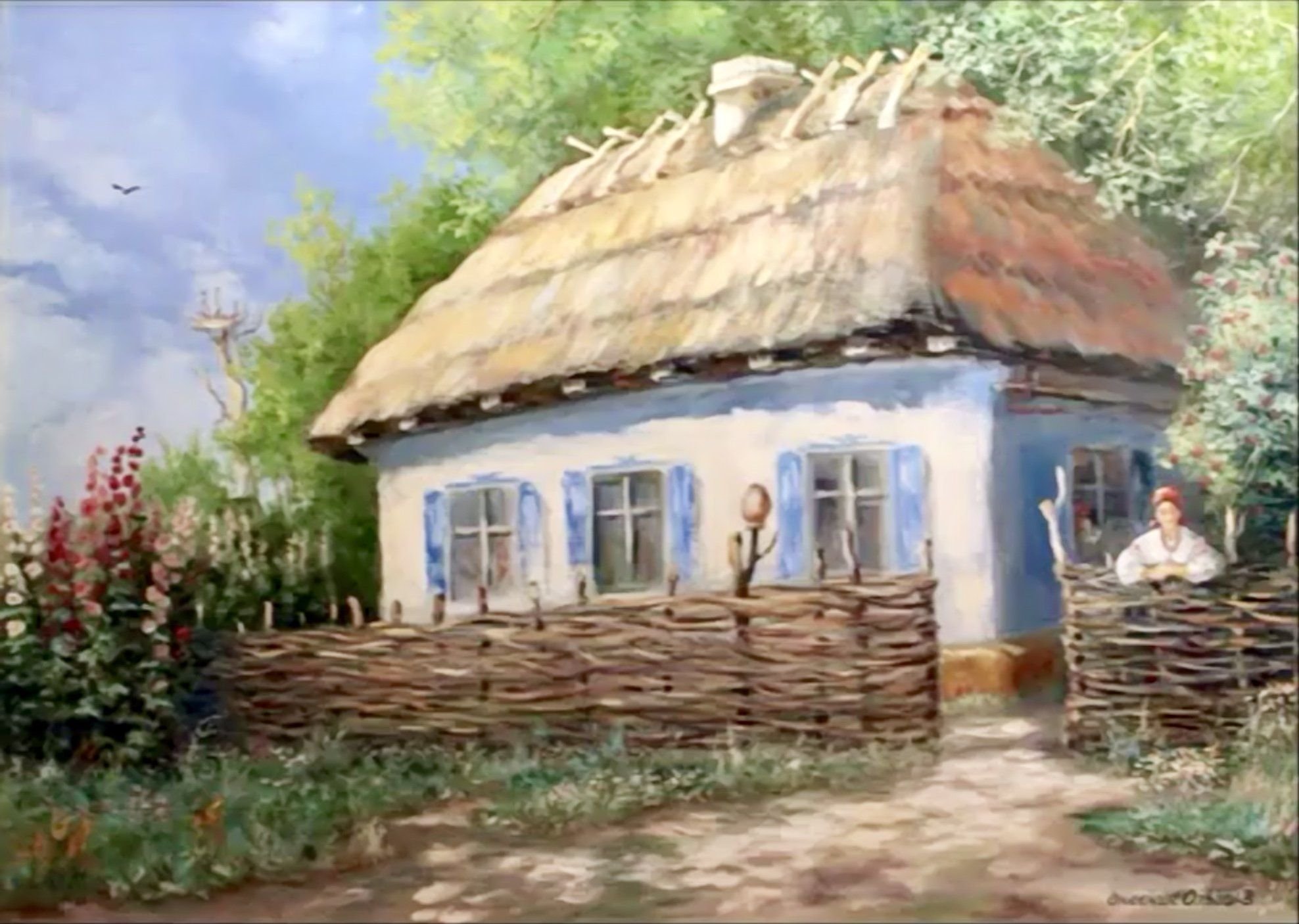 Хату л. Украинские хаты-мазанки картины. Казачий курень живопись.