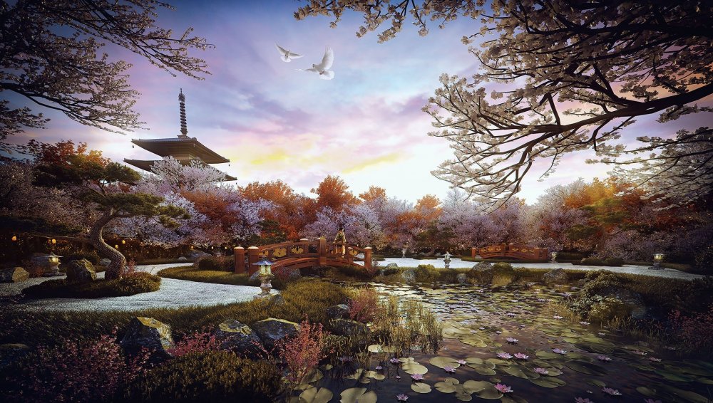 Японский сад пейзаж