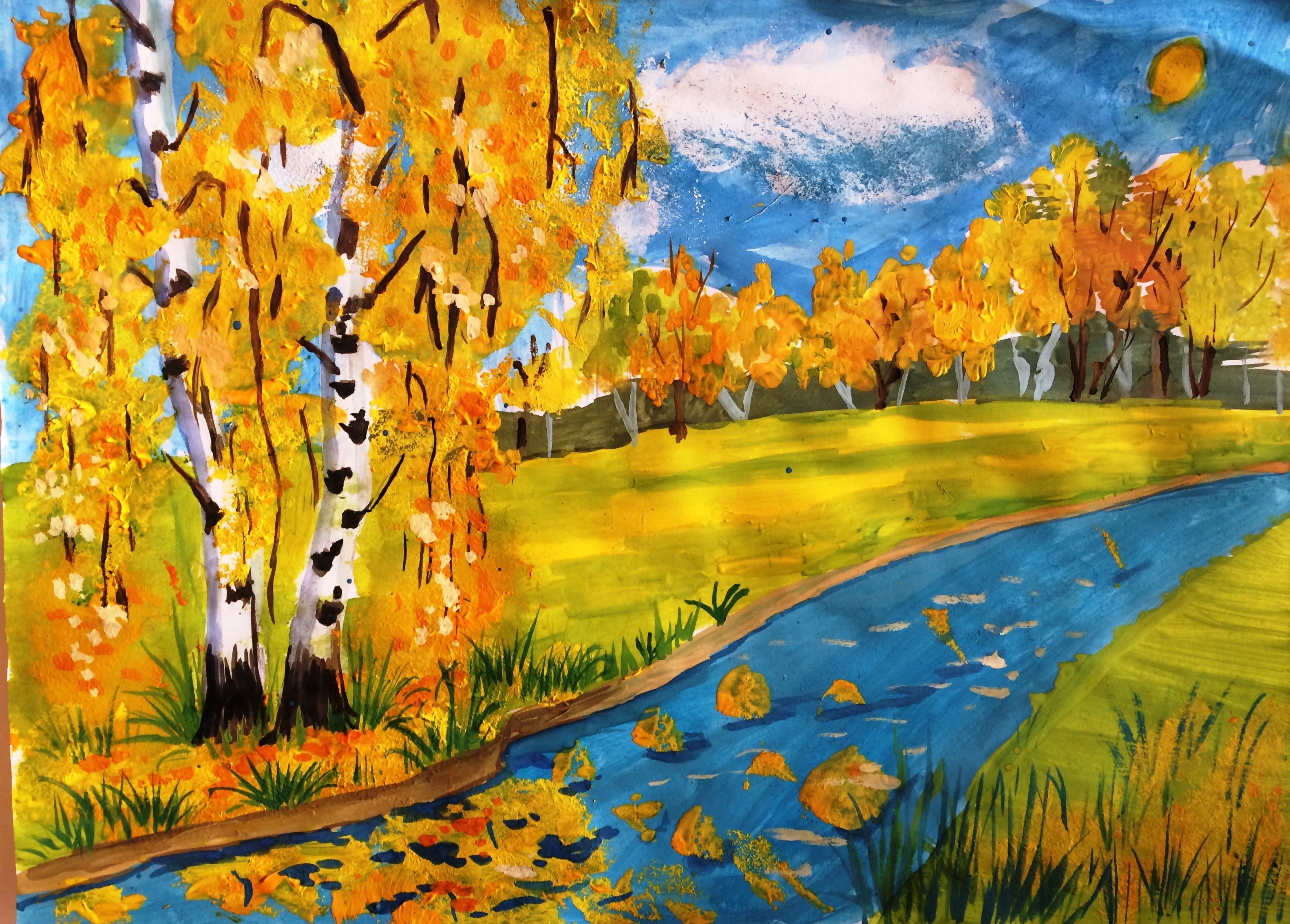 Картина для 3 класса. Рисунок осень. Осенний пейзаж для детей. Краски осени рисунок. Осенний пейзаж красками.