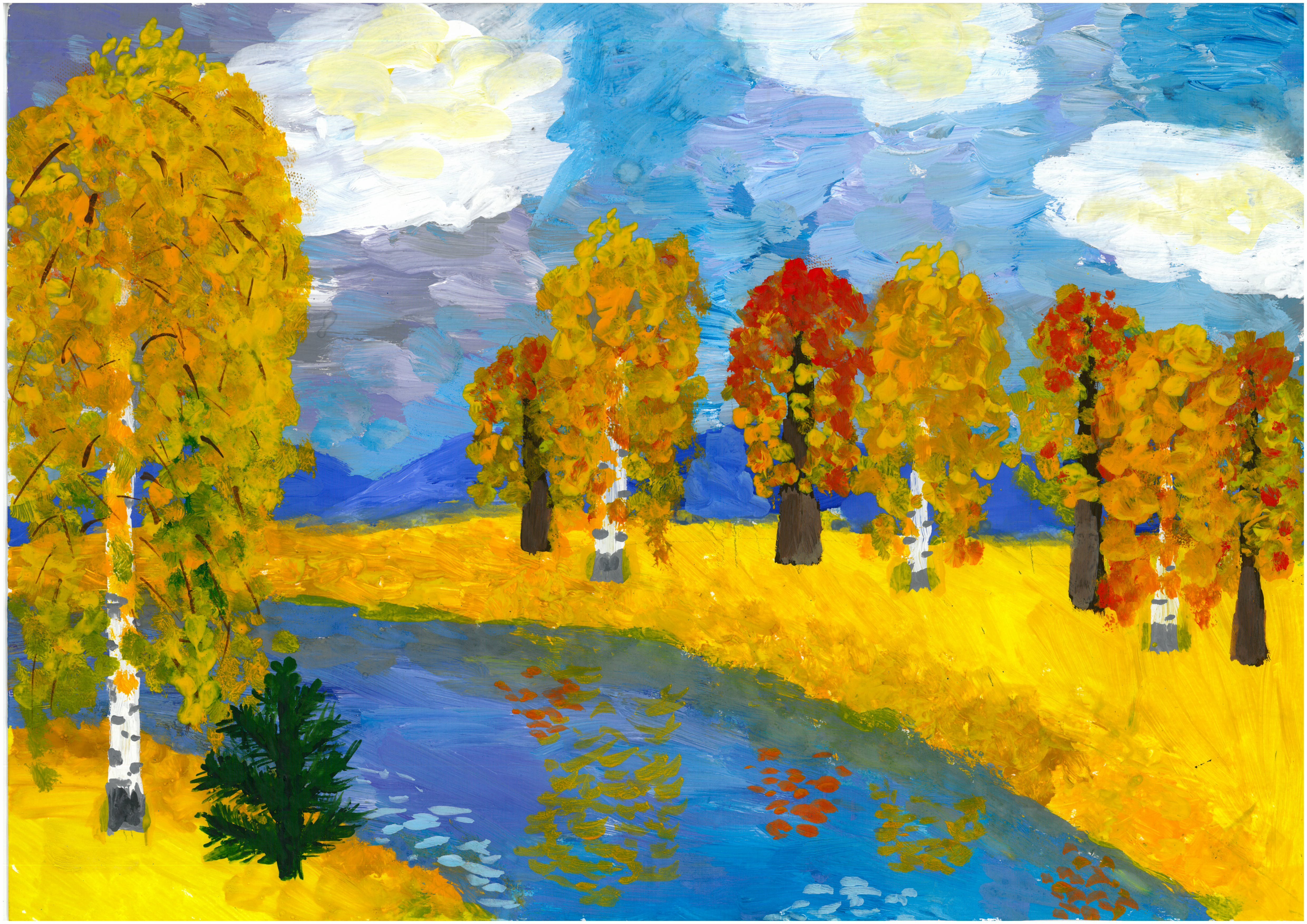 Картина для 3 класса. Осенние пейзажи детские. Золотая осень рисунок. Осенний пейзаж детский сад. Осень рисунки детей красками.