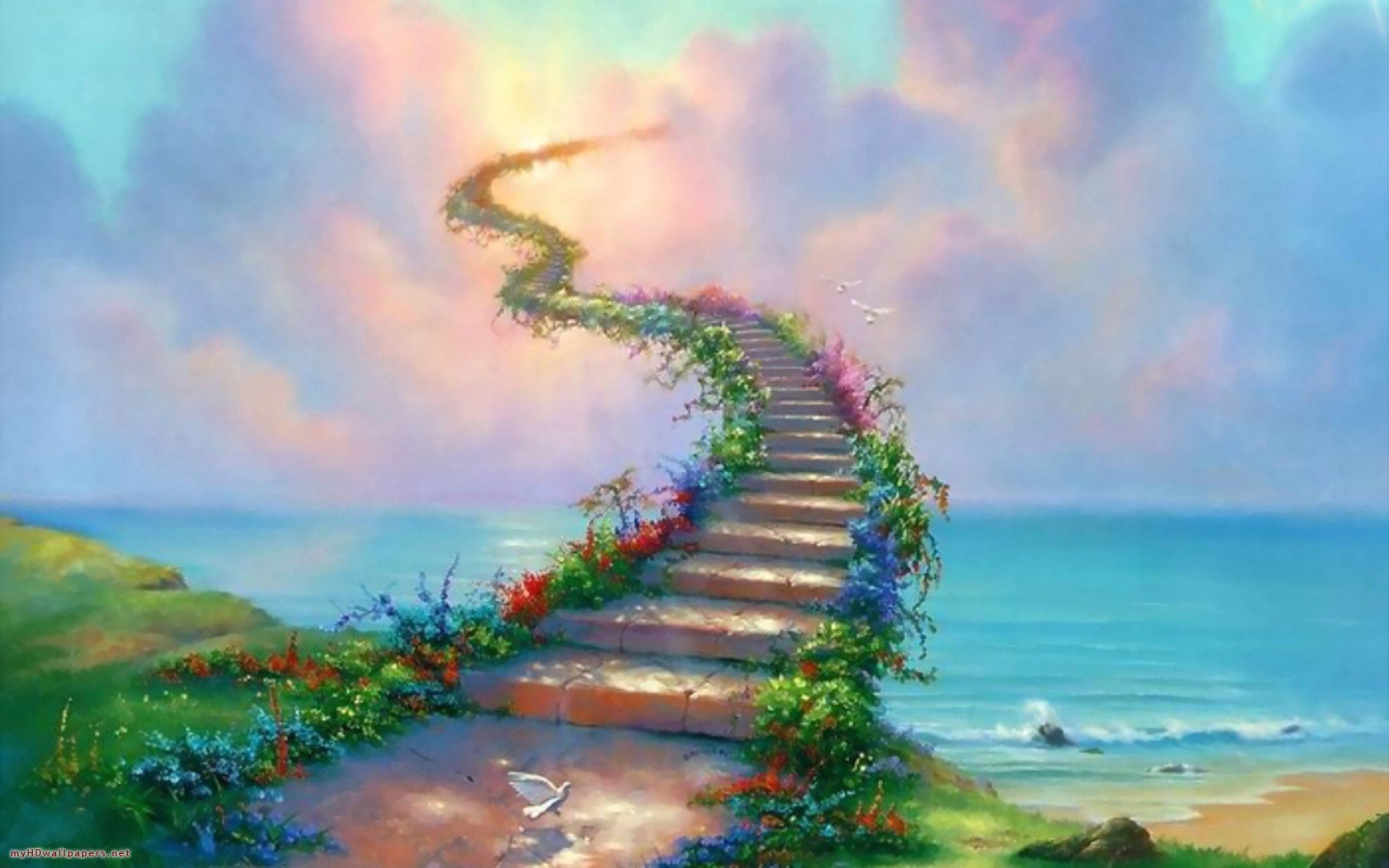 Том попадает на небеса. Лестница в небо Джим Уоррен. Радужный мост Джим Уоррен. Жители небесного острова Ван Пис. Художник сюрреалист Джим Уоррен.