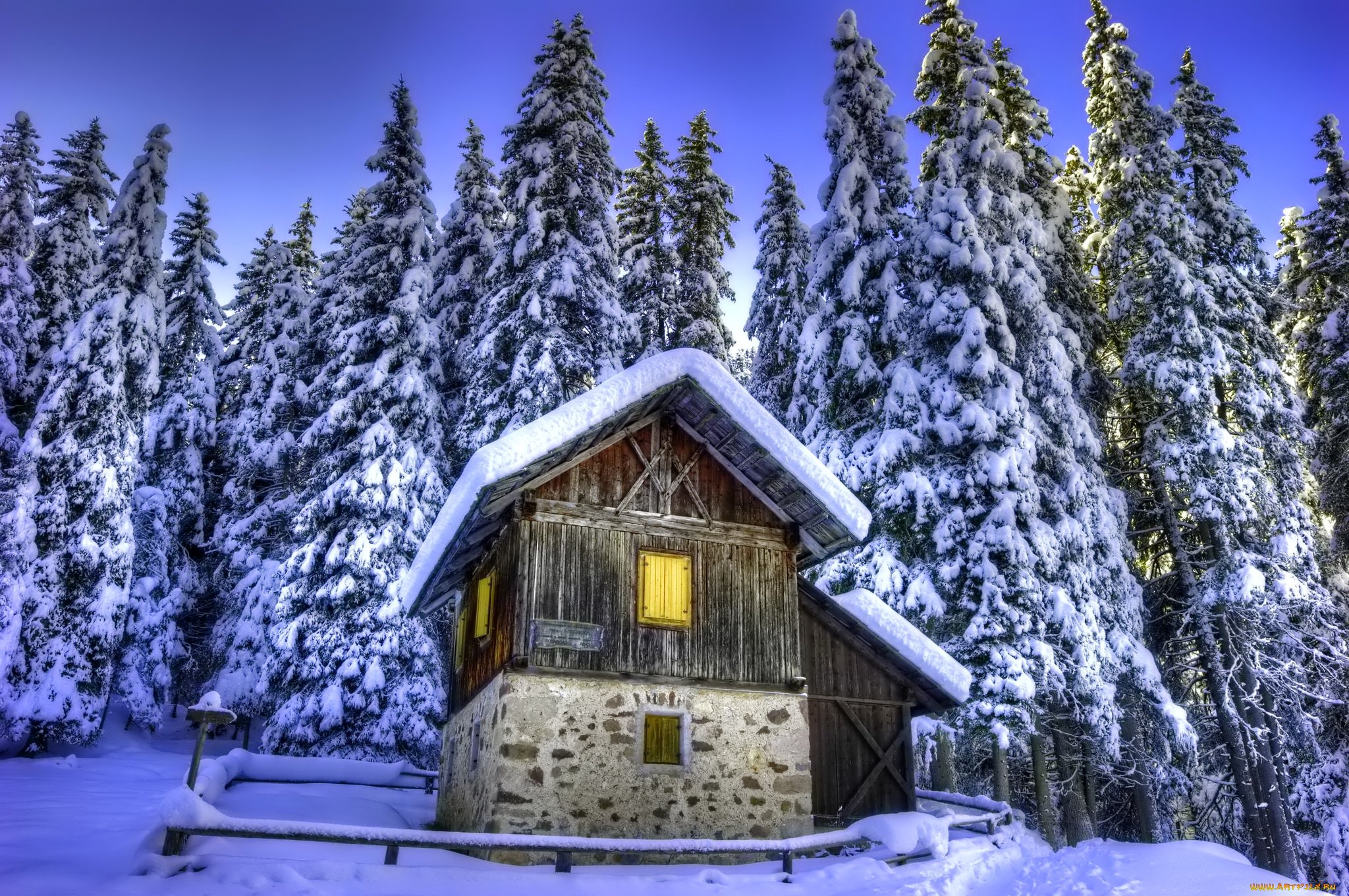 Домик. Зимний дом. Домик в зимнем лесу. Заснеженный домик. Заснеженный домик в лесу.