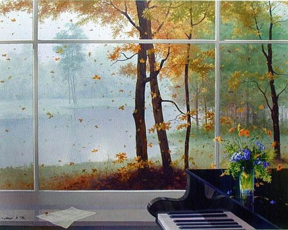 Михаил Горбань осенне окно цветы живопись