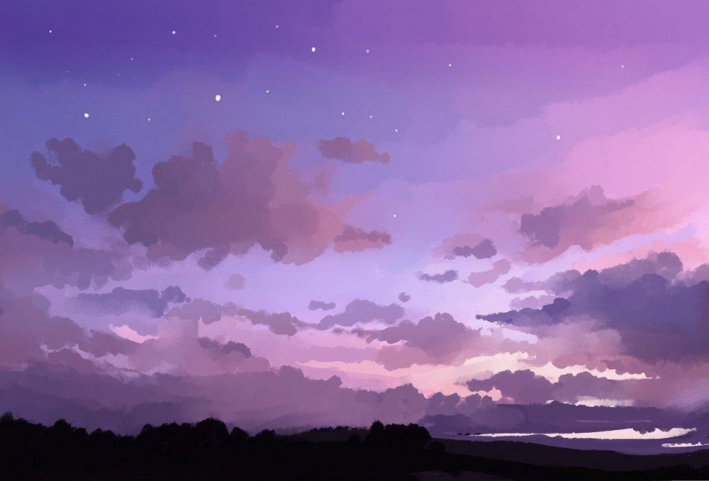Аниме пейзаж фиолетового цвета