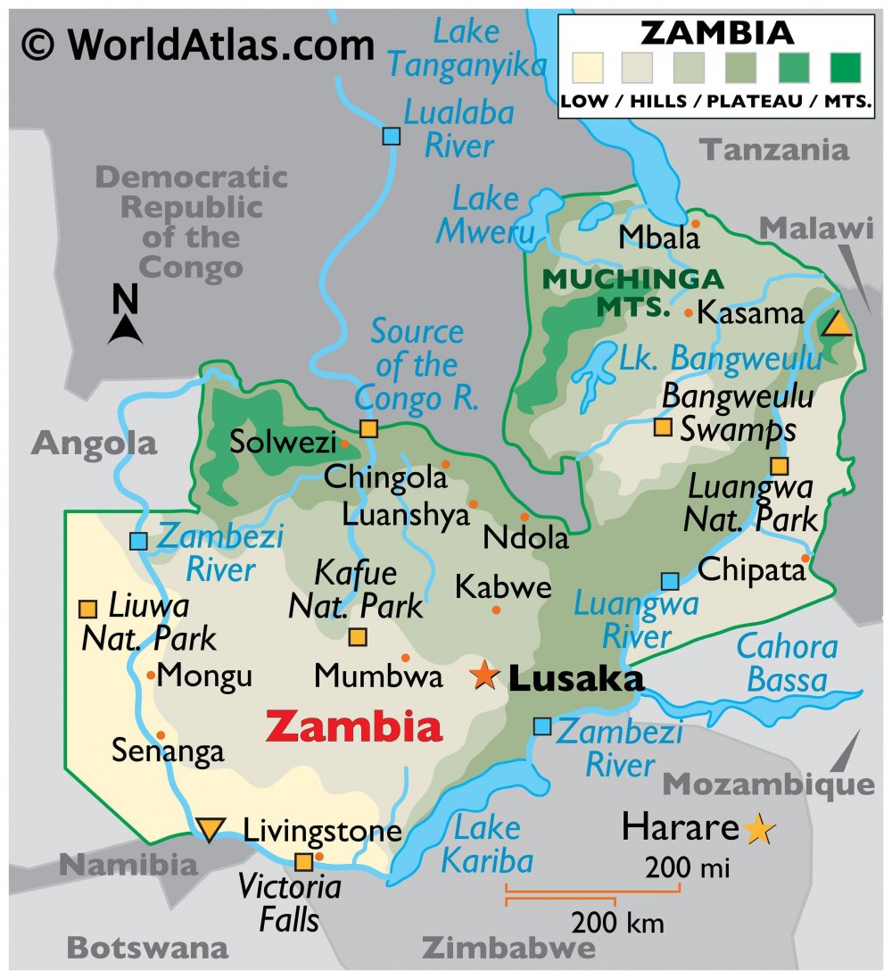 Река Замбези на карте Африки