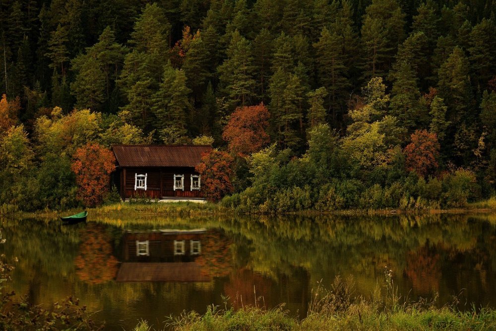Дом Старка в лесу у озера