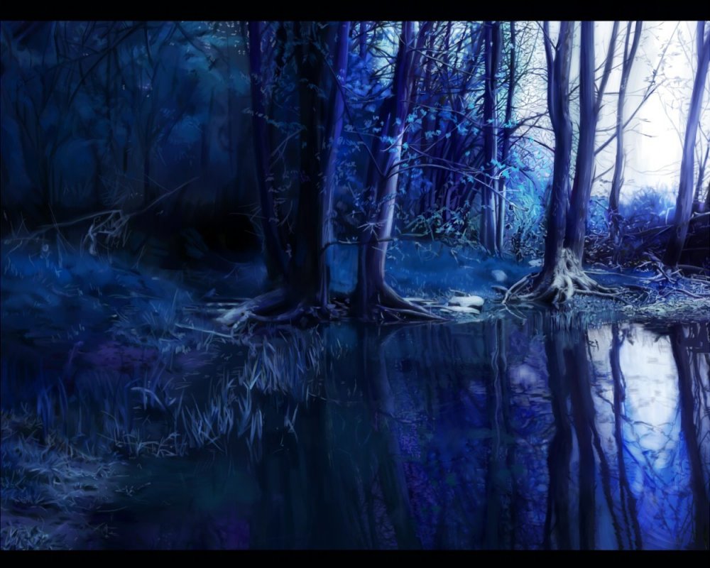 Фэнтези ночной лес озеро