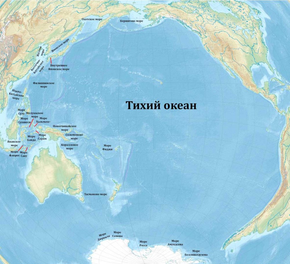 Моря Тихого океана на карте