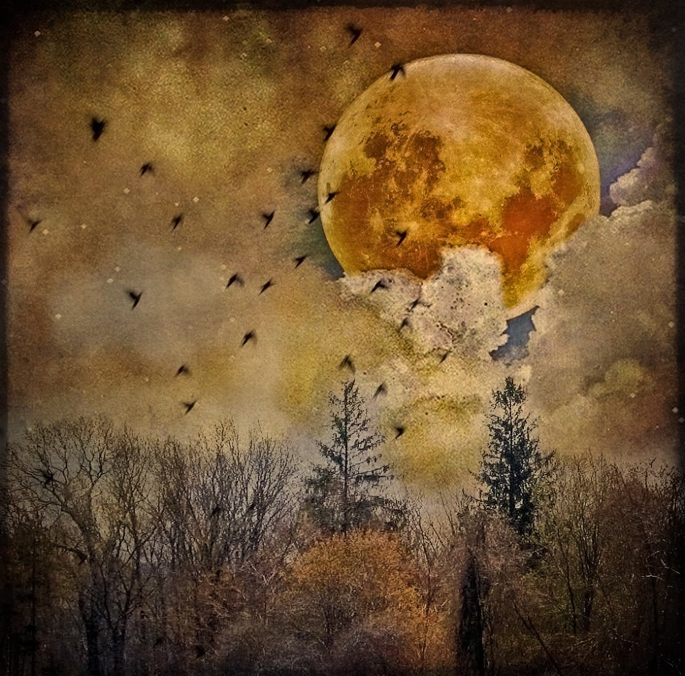 Осенняя Луна акварель