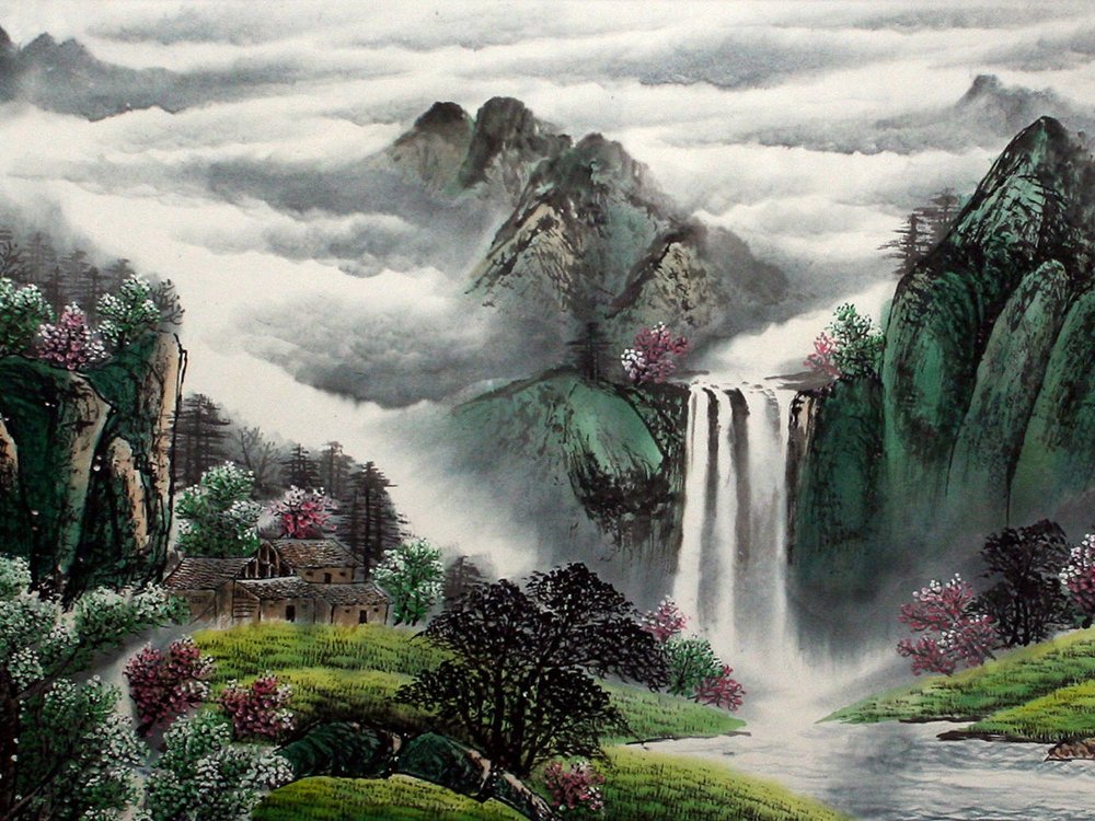 Японская живопись водопад
