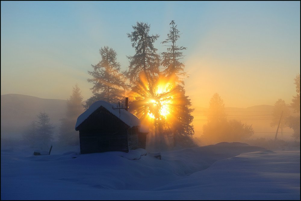 Зимнее солнце в деревне