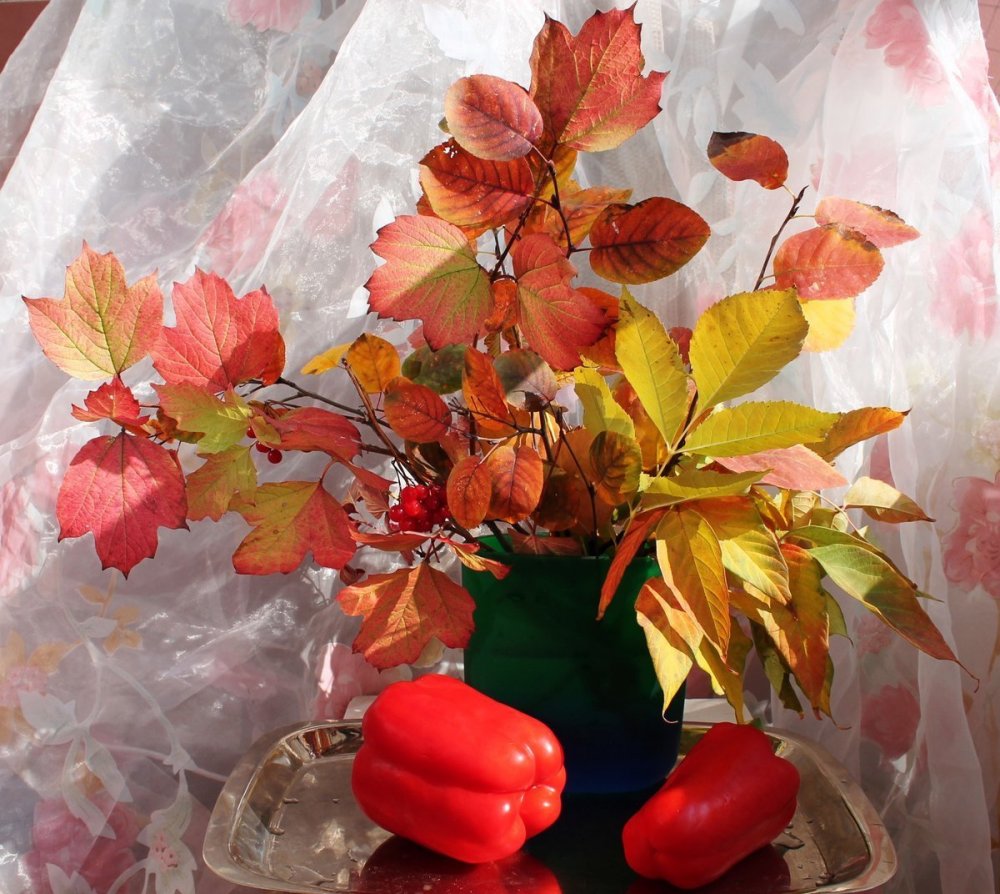 Букет осенних листьев в вазе