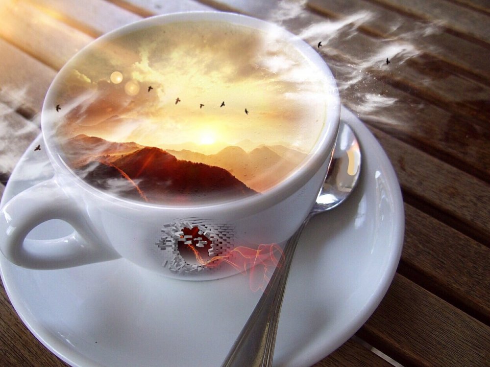 Утро солнце чашка кофе