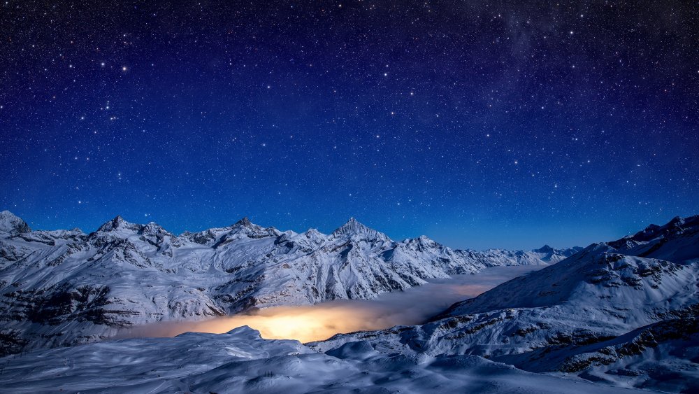 Швейцария Альпы ночь звезды