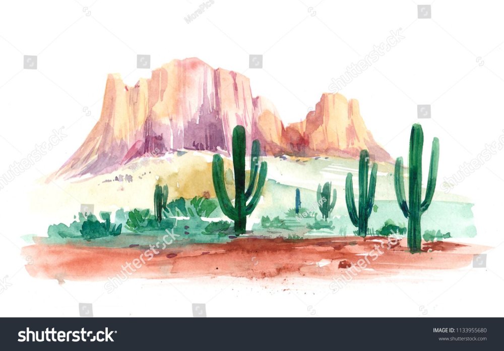 Кактус в пустыне акварель