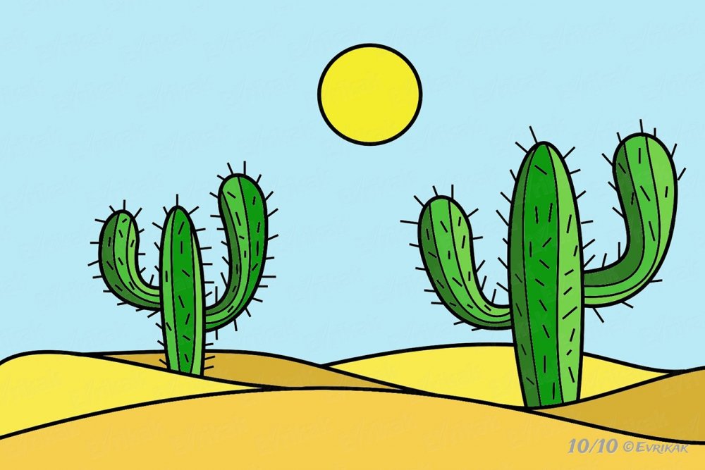 Кактус в пустыне рисунок