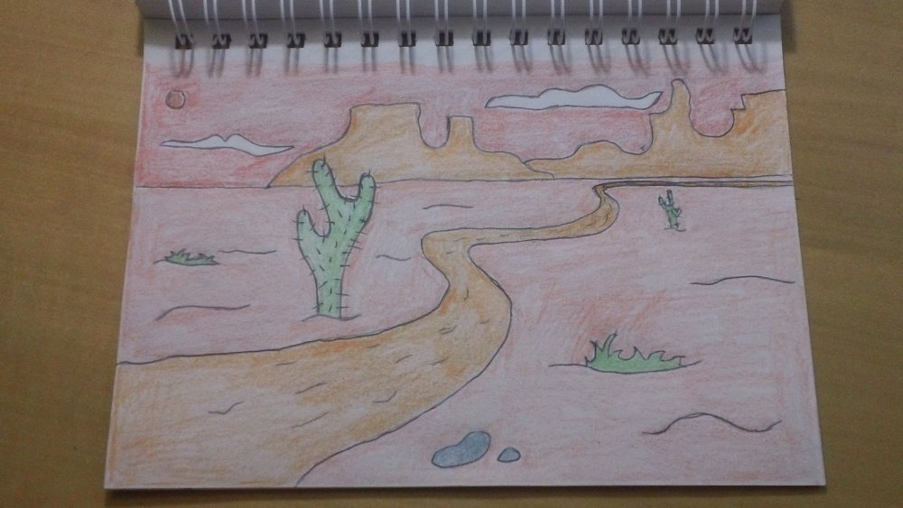 Рисунок пустыни цветным карандашом