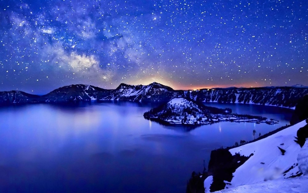 Зима ночь звезда озеро