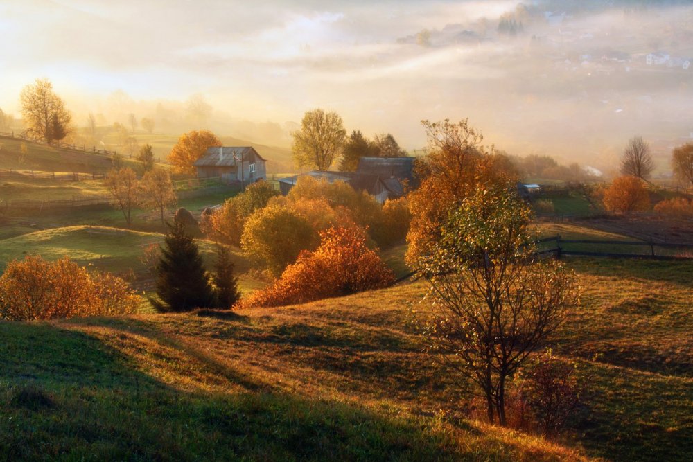 Осенний пейзаж Околица села